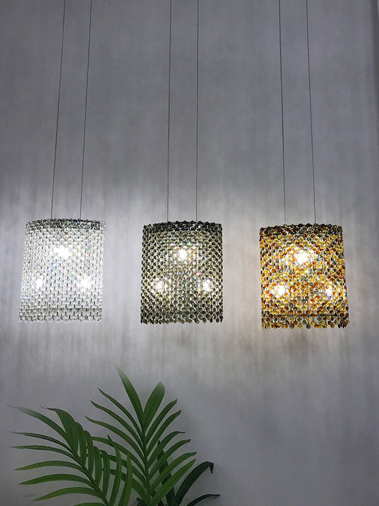 Gold-Tone Cylindrical Crystal Pendant Light