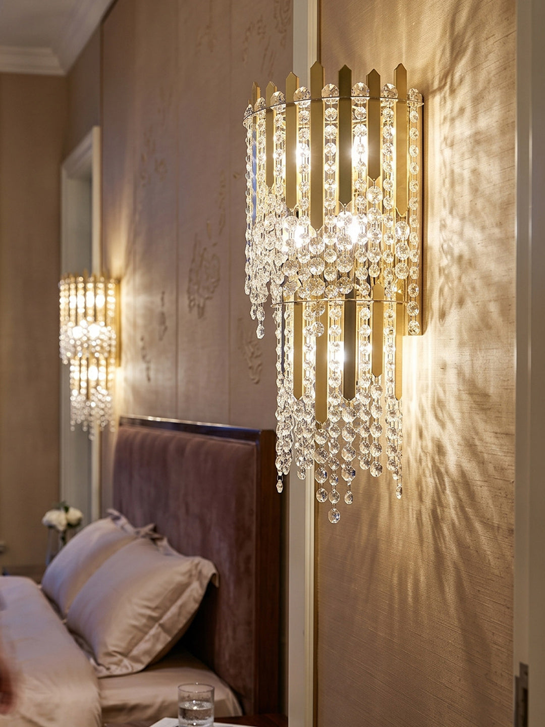 Pashari Double Tier Gold Crystal Wall Sconce