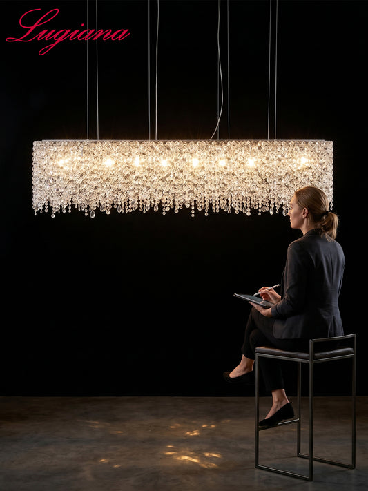 Linear Gold-Tone Crystal Kitchen Island Chandelier