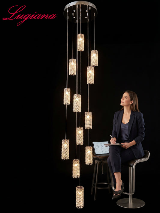 Multi-Tier Cylinder Crystal Staircase Chandelier