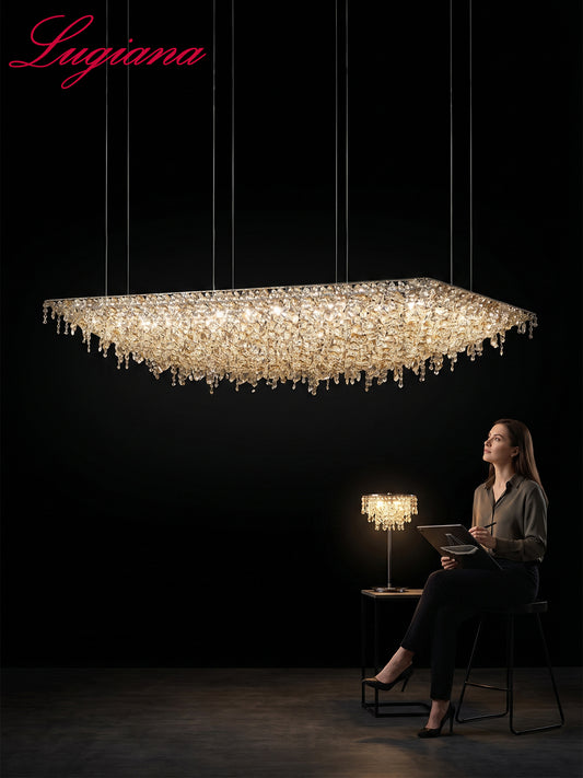 Modern Rectangular Crystal Chandelier