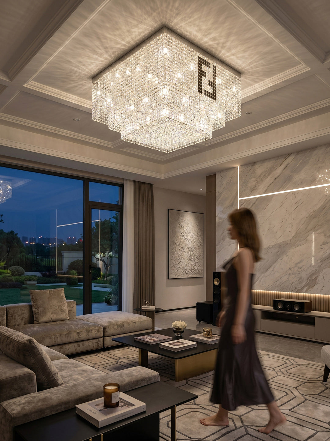 Two-Tier Square Crystal Flush Mount Light