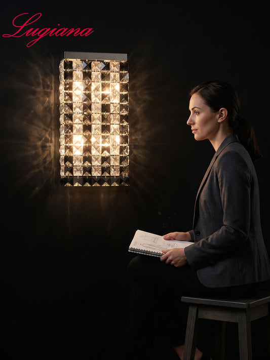 Vertical Black & Clear Crystal Wall Sconce