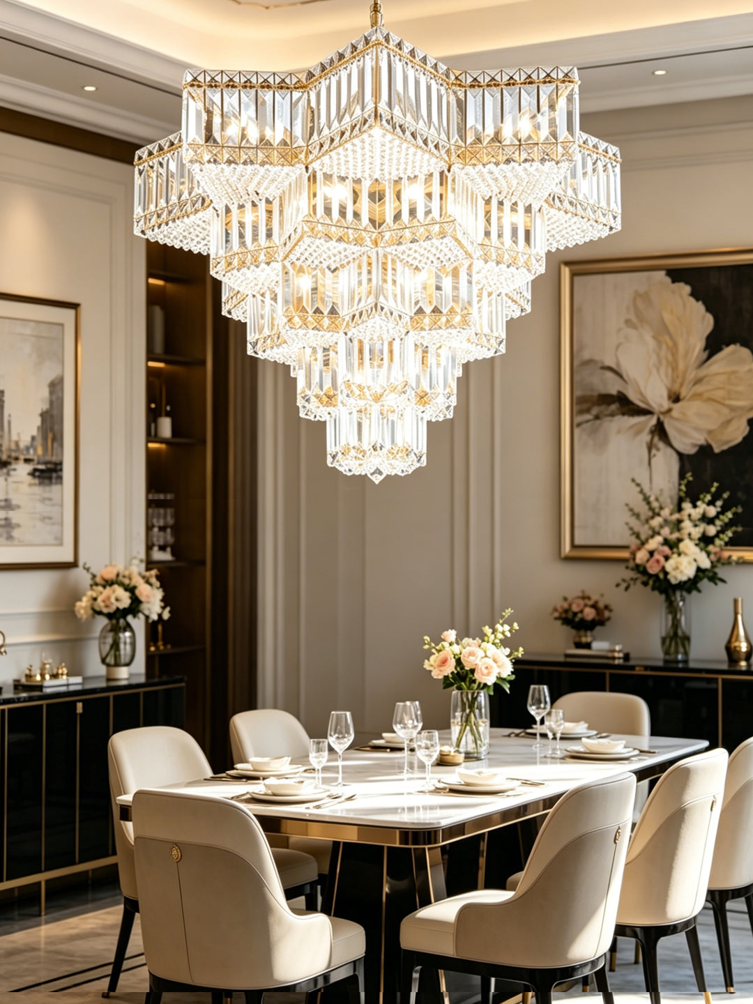 Tiered Pyramid Crystal Chandelier