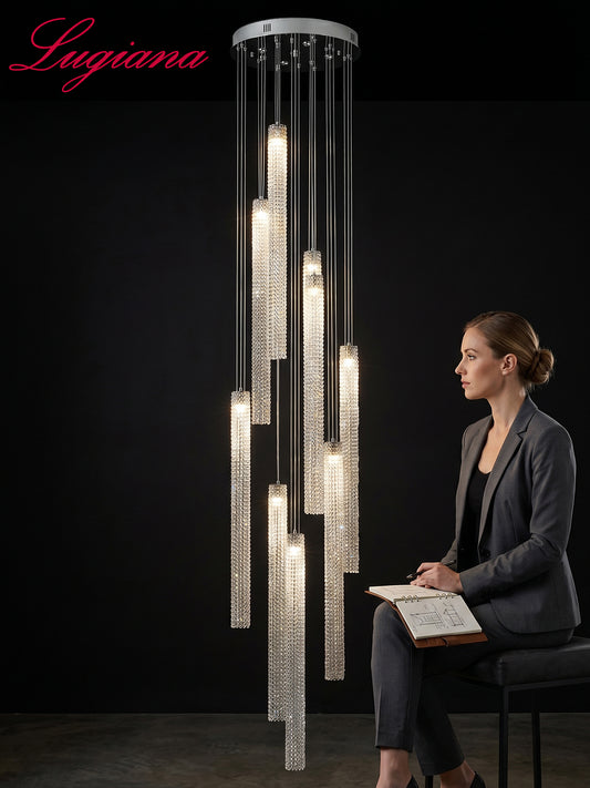 Modern Smoke Gray Glass Tube Chandelier