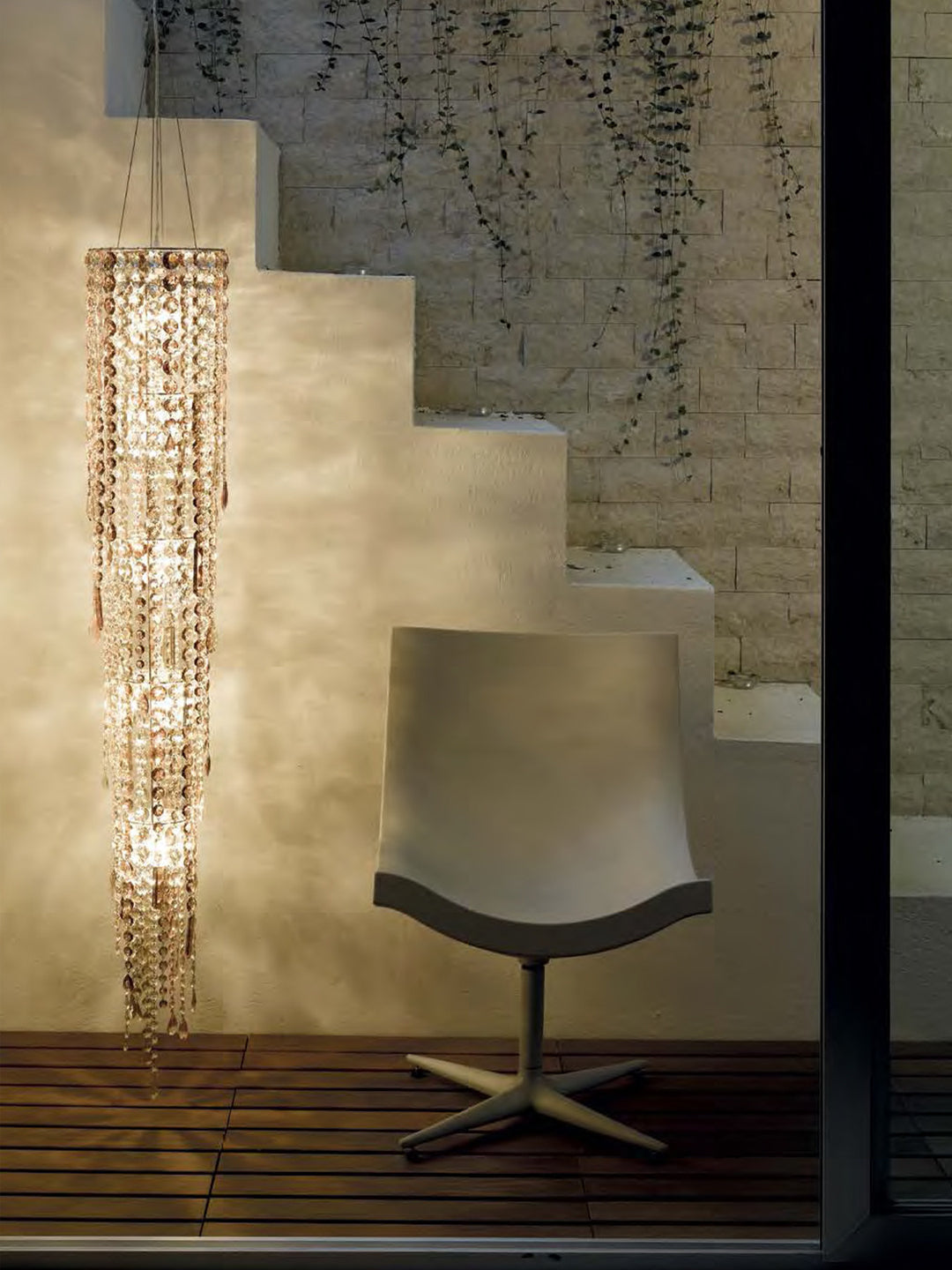 Tall Cylindrical Crystal Pendant Light