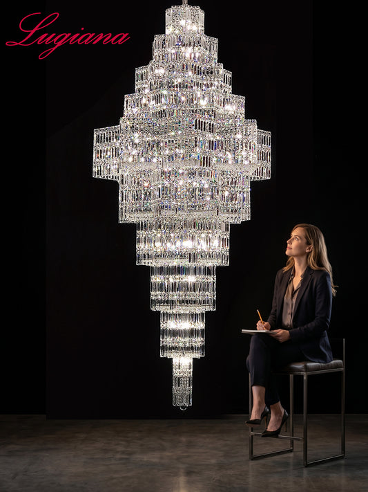 Multi-Tiered Crystal Chandelier for High Ceilings