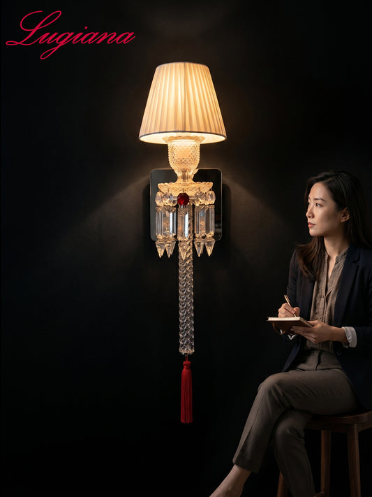 White Pleated Shade Crystal Wall Sconce