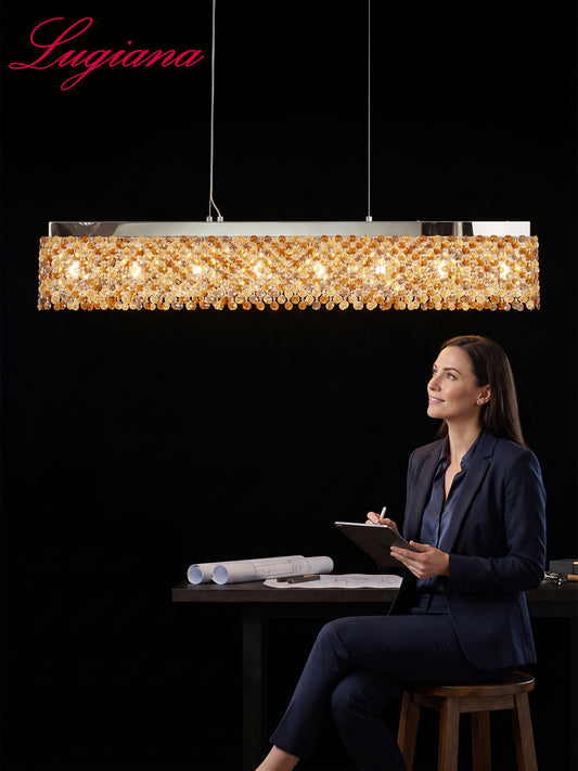 Linear Gold-Tone Crystal Chandelier