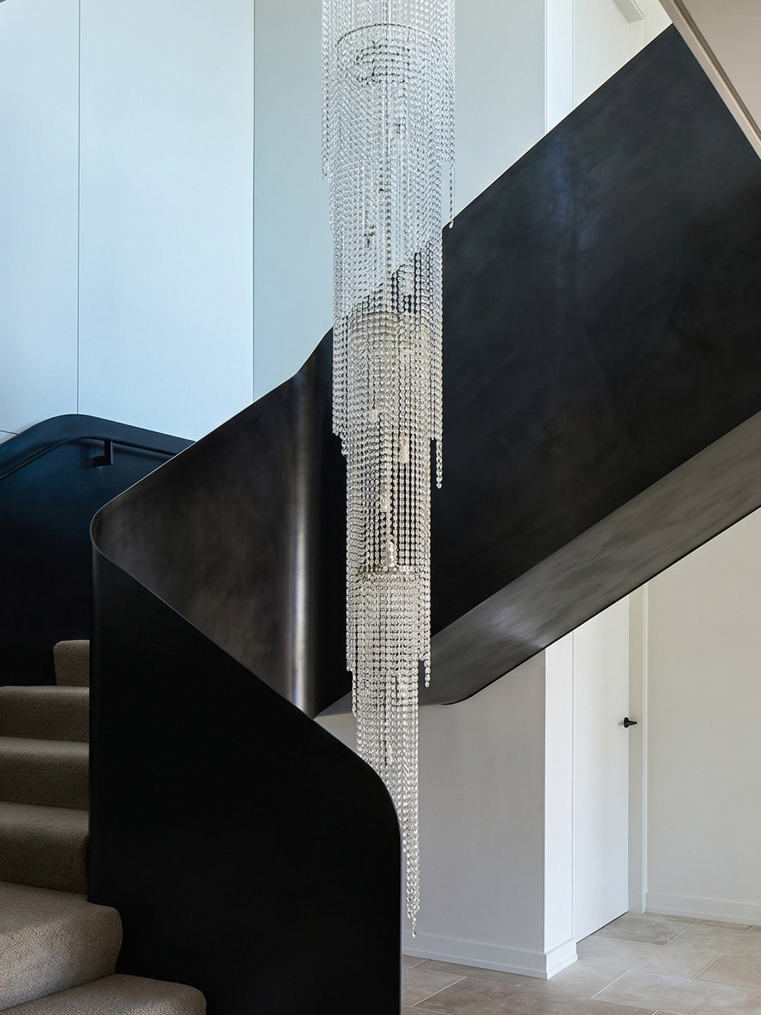 Long Vertical Crystal Cascade Chandelier