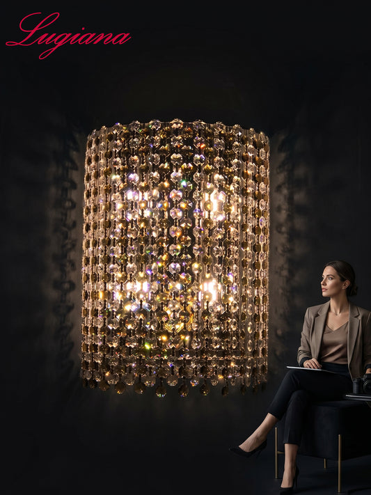 Amber Crystal Cylinder Wall Sconce
