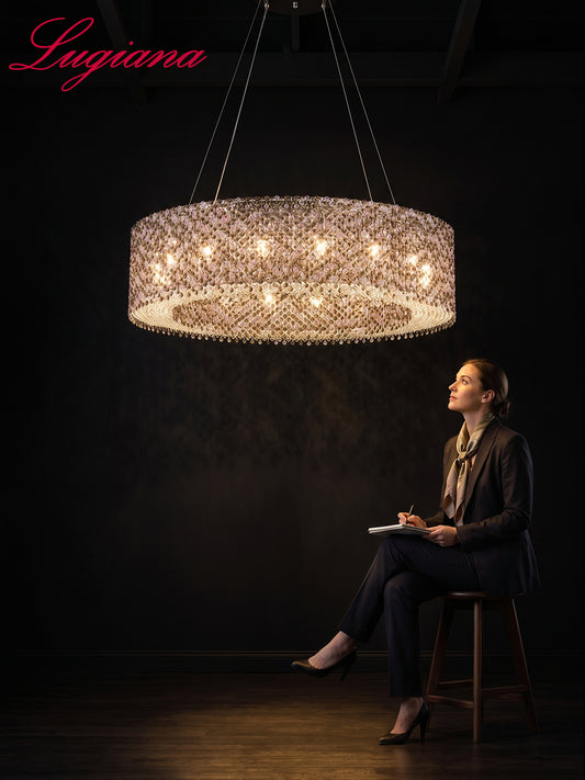 Large Round Crystal Drum Chandelier