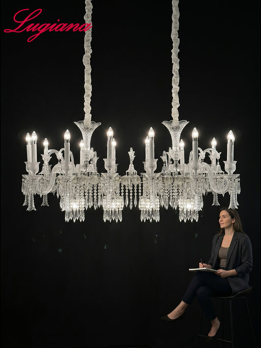 Baccarat-Style Long Double Crystal Chandelier