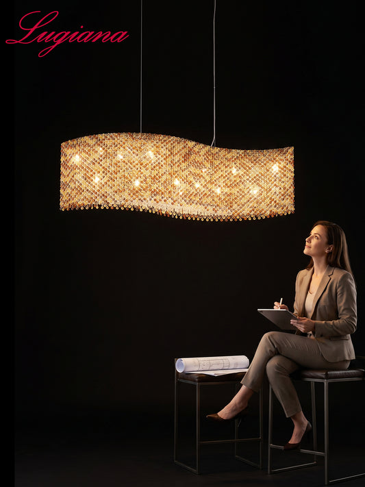 Wave-Shaped Gold Crystal Chandelier