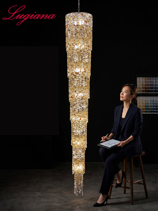 Tall Cylindrical Crystal Pendant Light