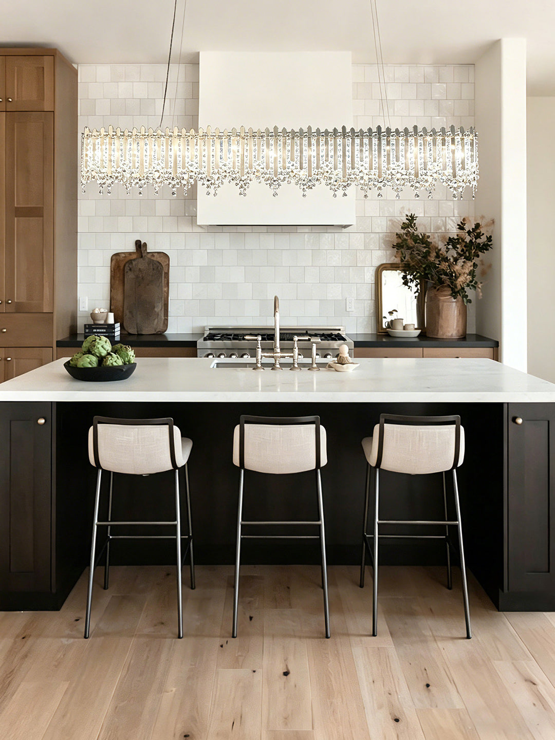 Linear Chrome Crystal Kitchen Island Chandelier