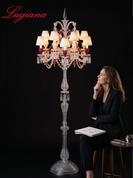 Baccarat-Style Red Crystal Floor Lamp