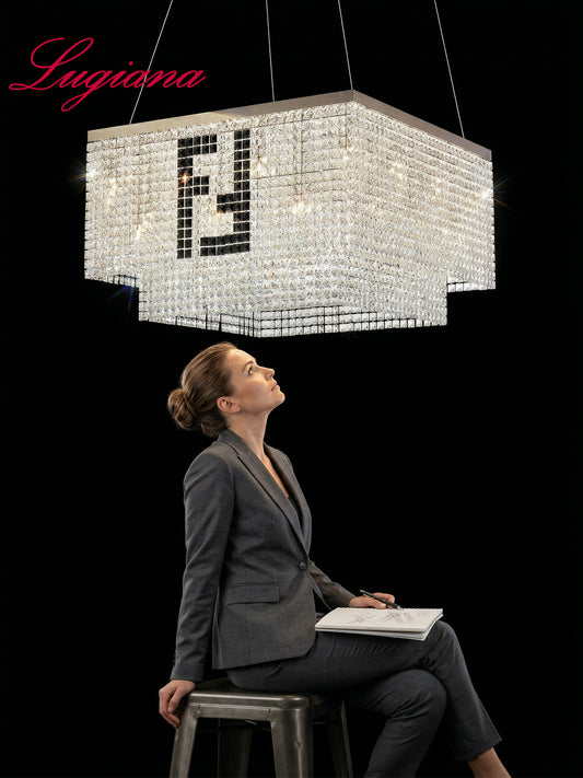 Square Two-Tier Crystal Pendant Light