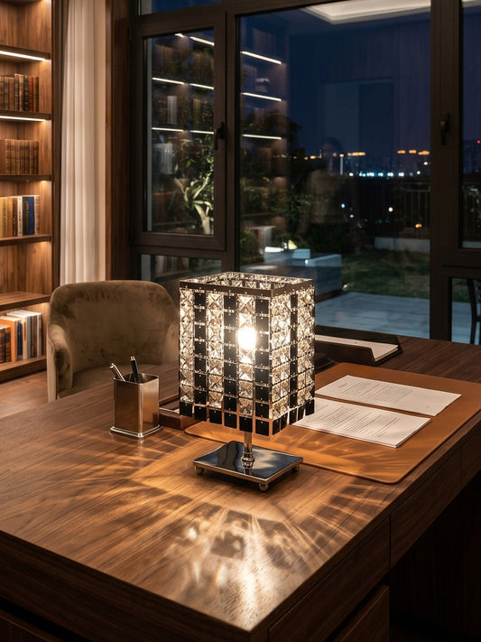 Black & Clear Crystal Cube Table Lamp