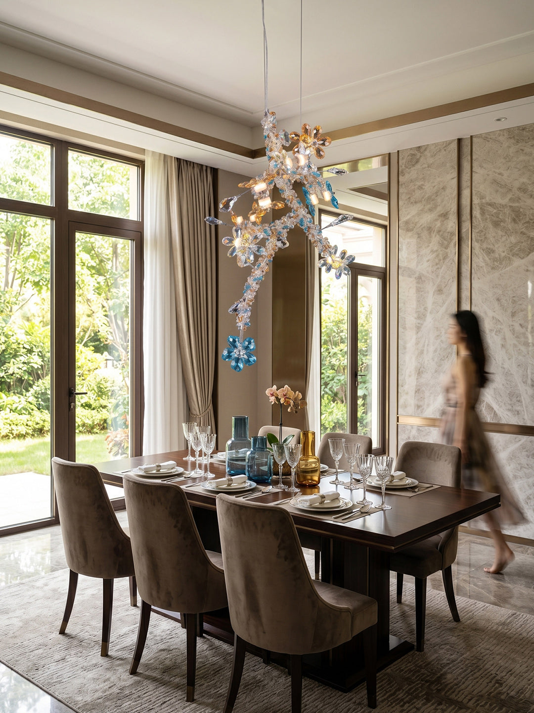 Green Crystal Tree Branch Chandelier