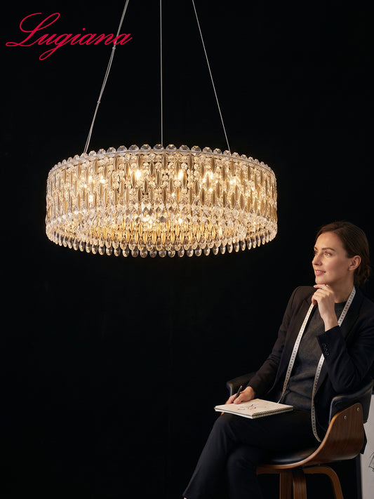 Round Two-Tier Gold Crystal Chandelier