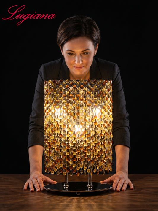 Amber Crystal Cylinder Table Lamp