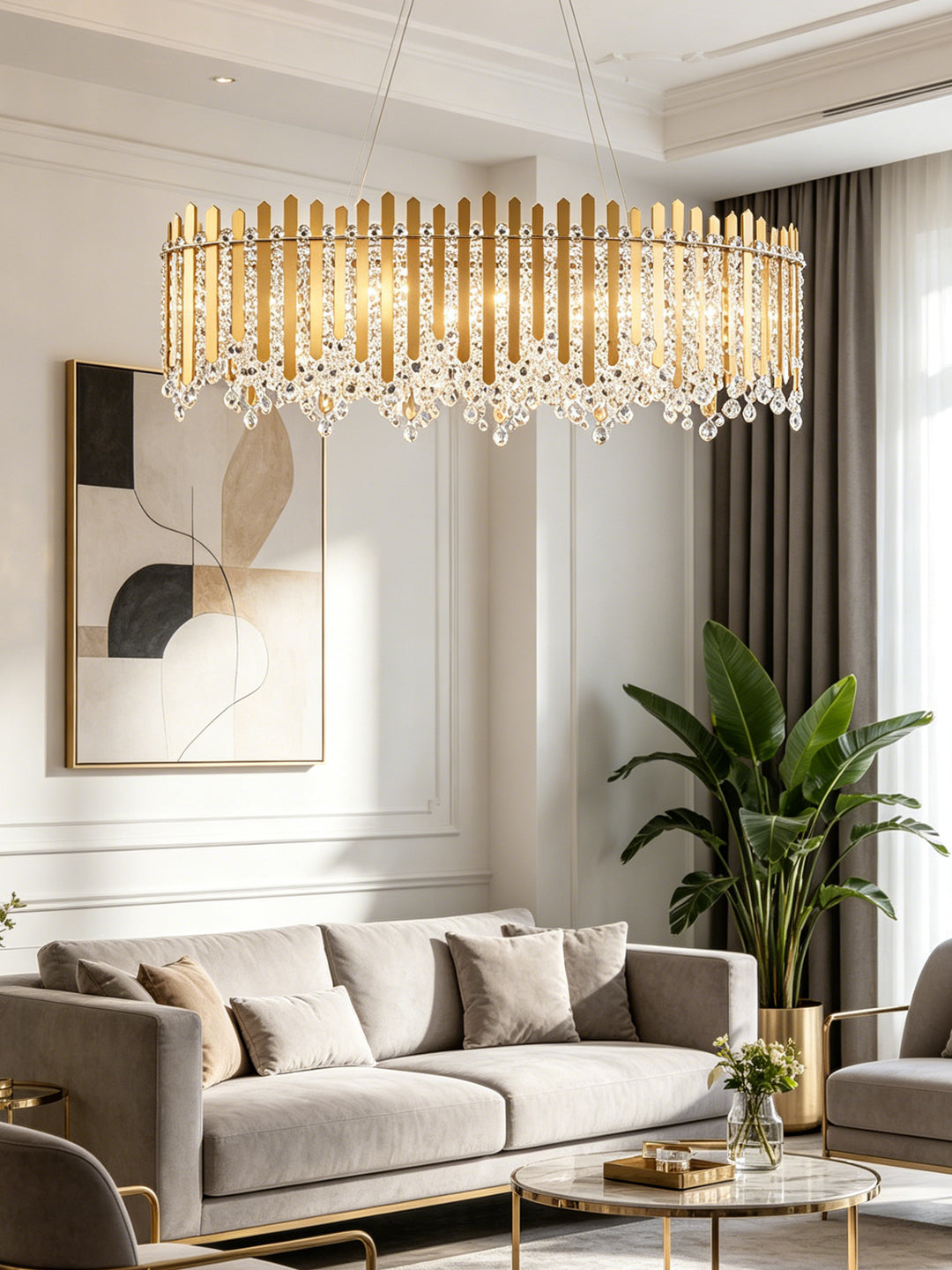 Linear Gold Crystal Kitchen Island Chandelier