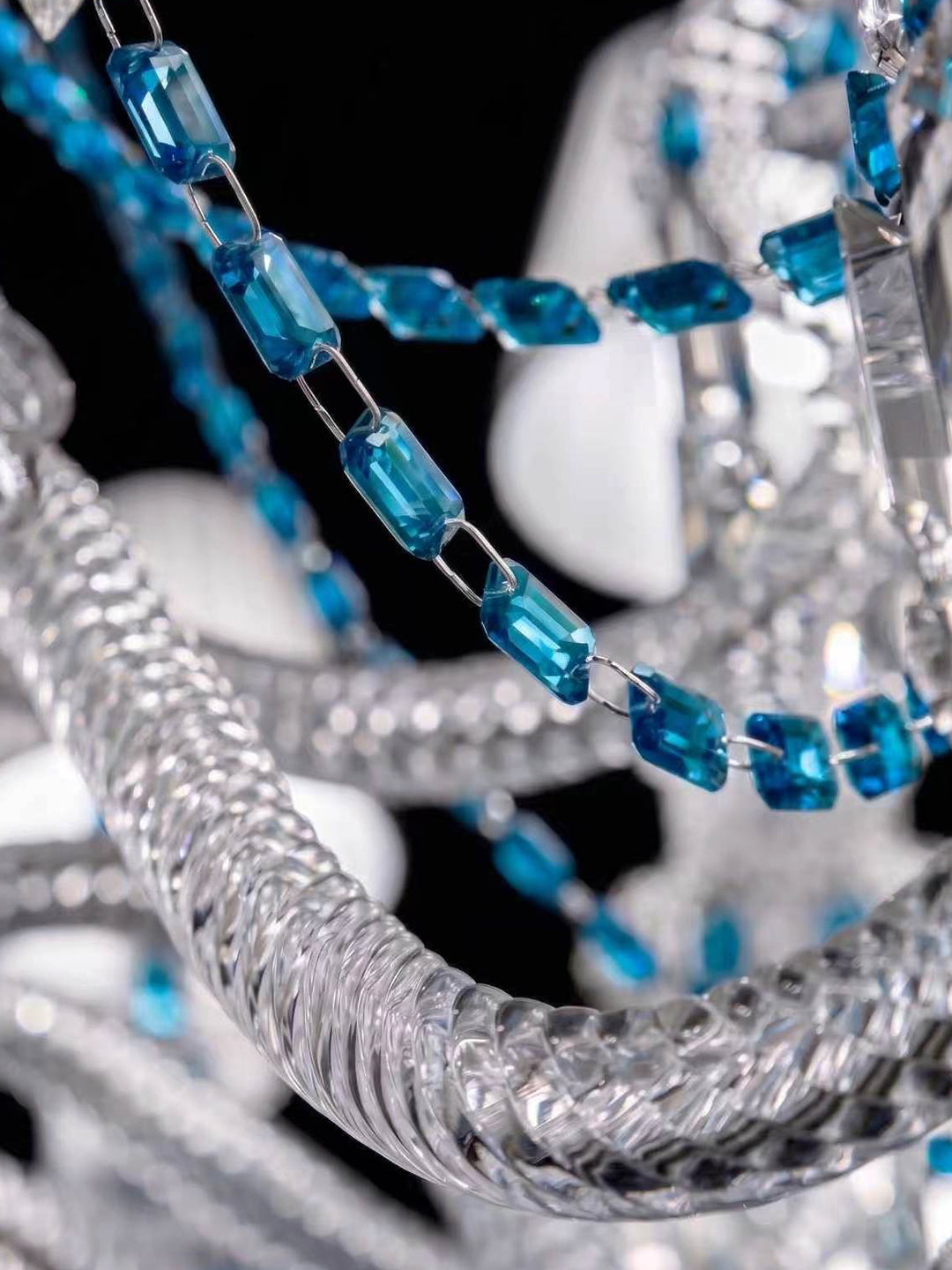 Turquoise Bead White Shade Crystal Chandelier