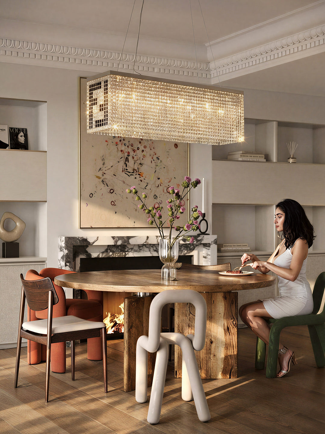 Rectangular Crystal Kitchen Island Pendant