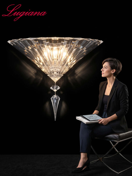 Fan shaped crystal wall sconce with drop