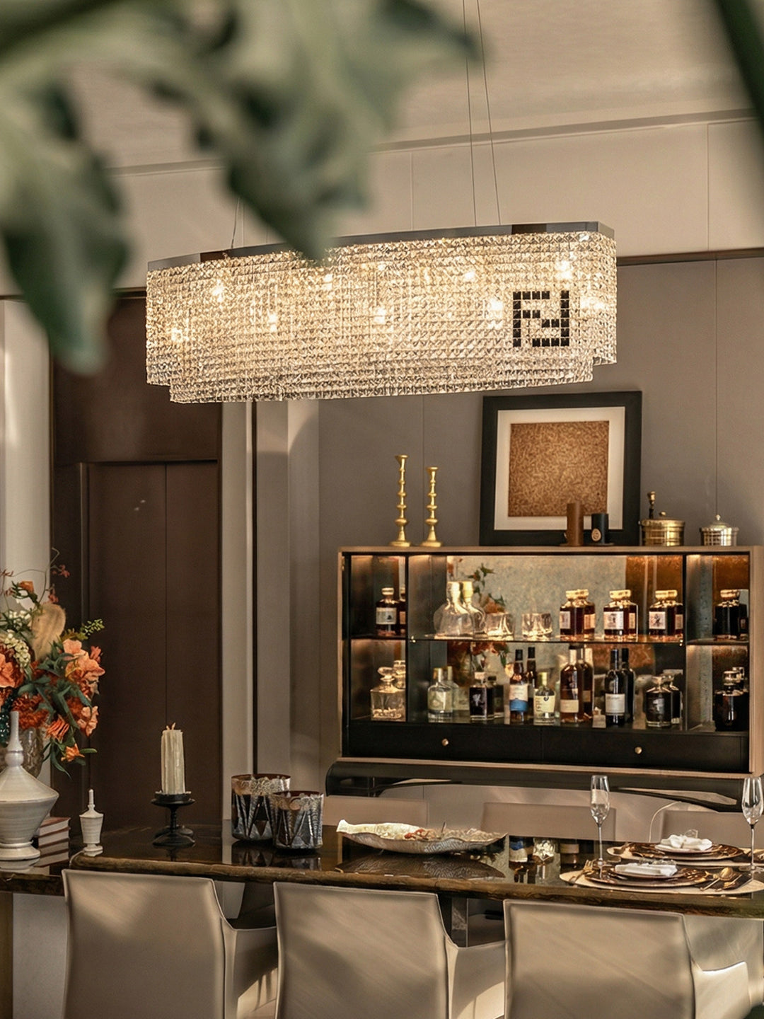 Curved Linear Crystal Kitchen Island Pendant