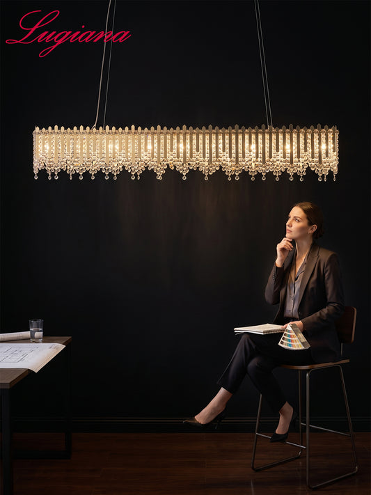 Linear Chrome Crystal Kitchen Island Chandelier