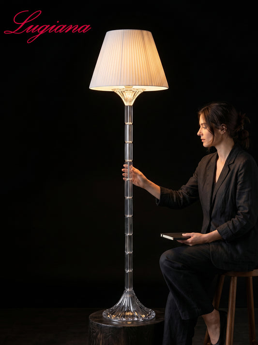 Crystal floor lamp with fabric shade