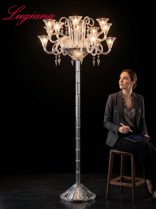 Gold crystal floor lamp with chandelier top