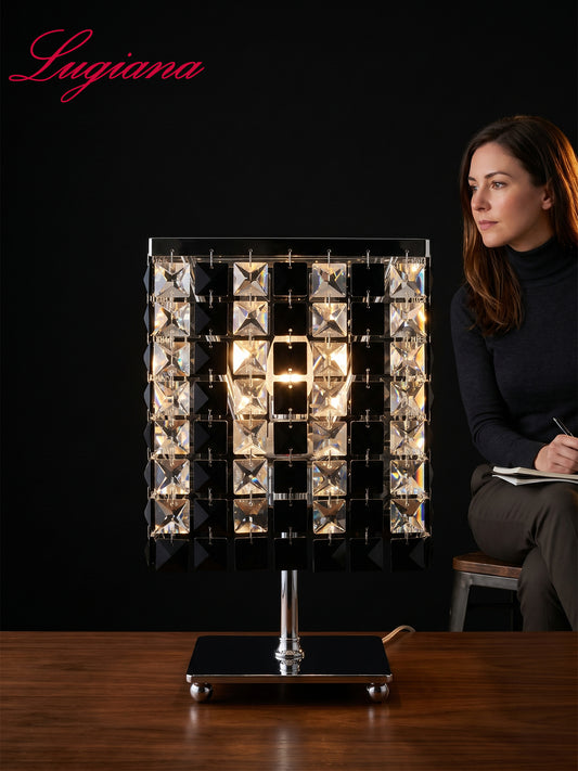 Black & Clear Crystal Cube Table Lamp