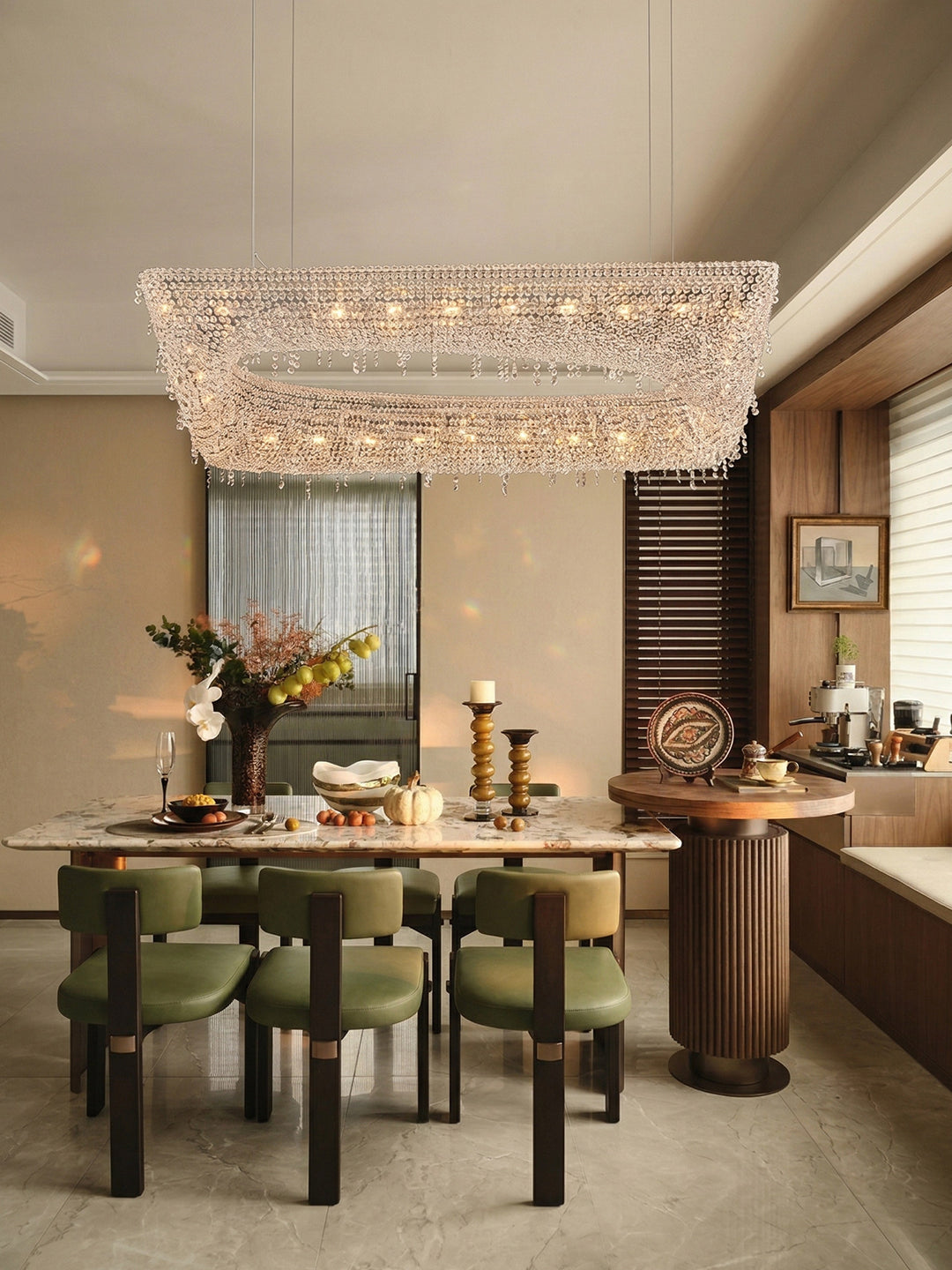Modern Tiered Crystal Linear Chandelier