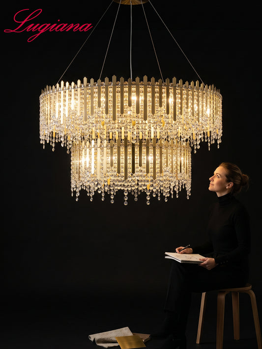Two-Tier Amber Crystal Chandelier