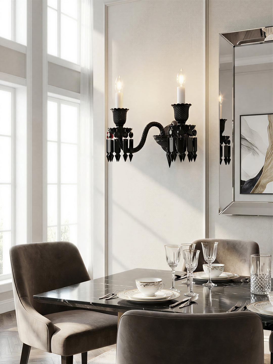 Baccarat-Style Black Crystal Wall Sconce
