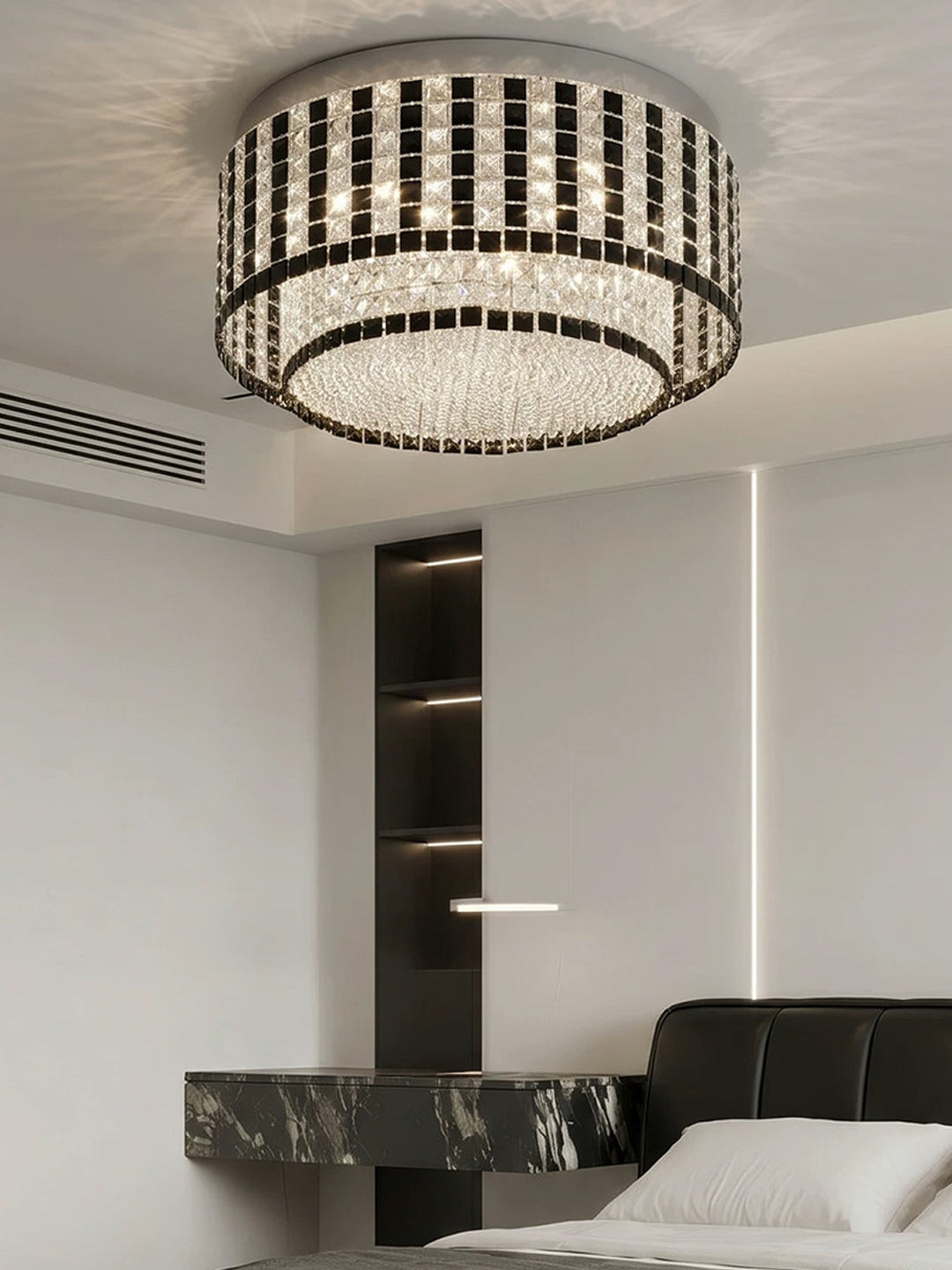 Round Black and Crystal Flush Mount Ceiling Light