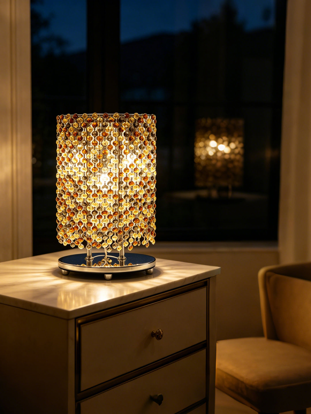Amber Crystal Cylinder Table Lamp