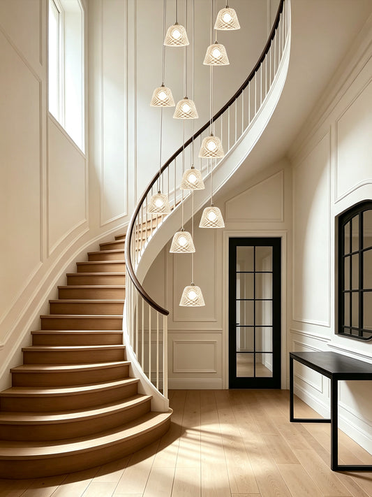 12-Light Spiral Staircase Glass Pendant Light