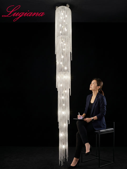 Long Vertical Crystal Cascade Chandelier