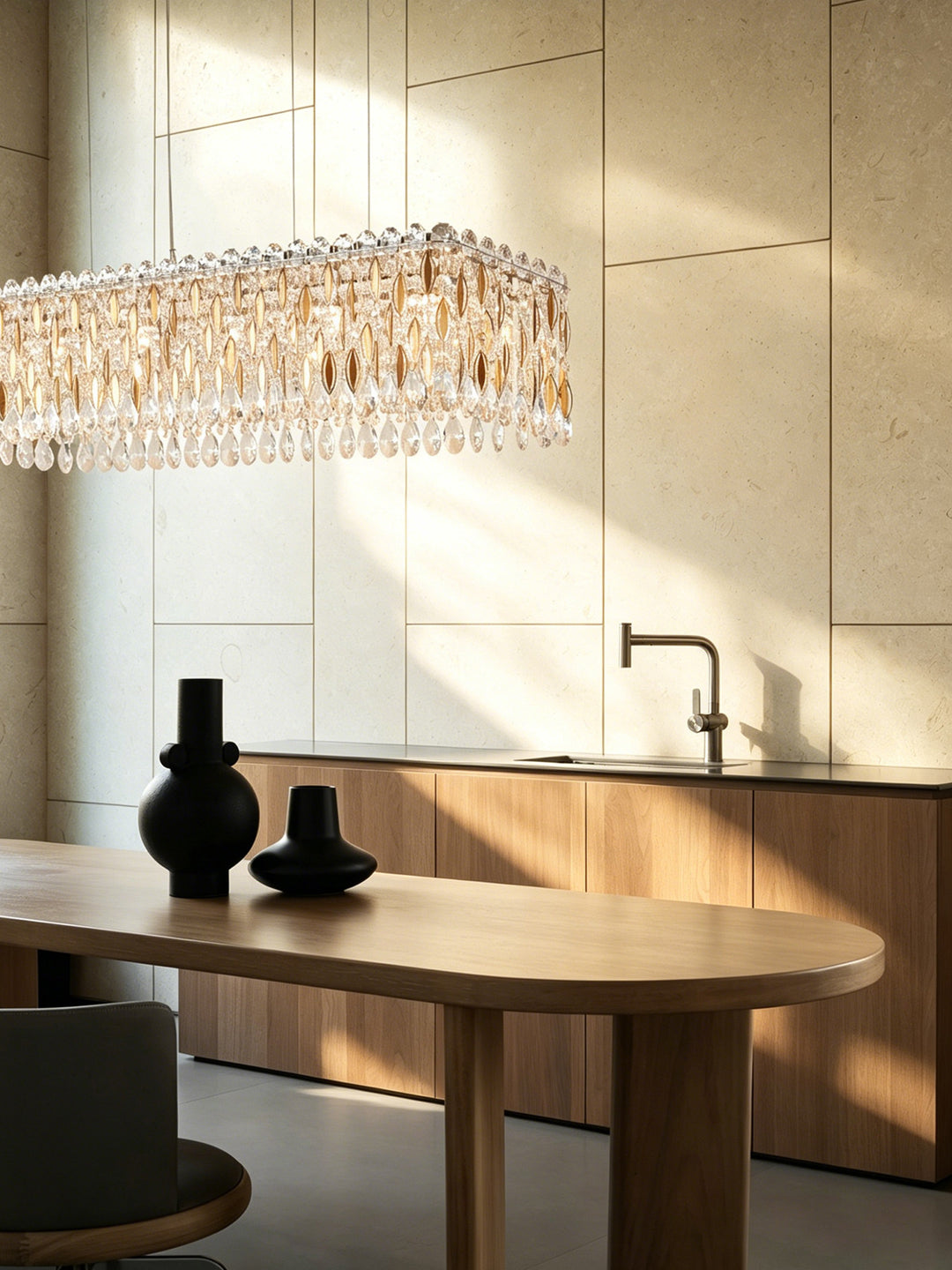 Linear Gold-Tone Crystal Kitchen Island Chandelier