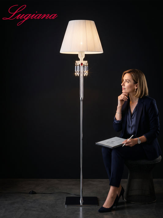 Black & White Shade Crystal Floor Lamp