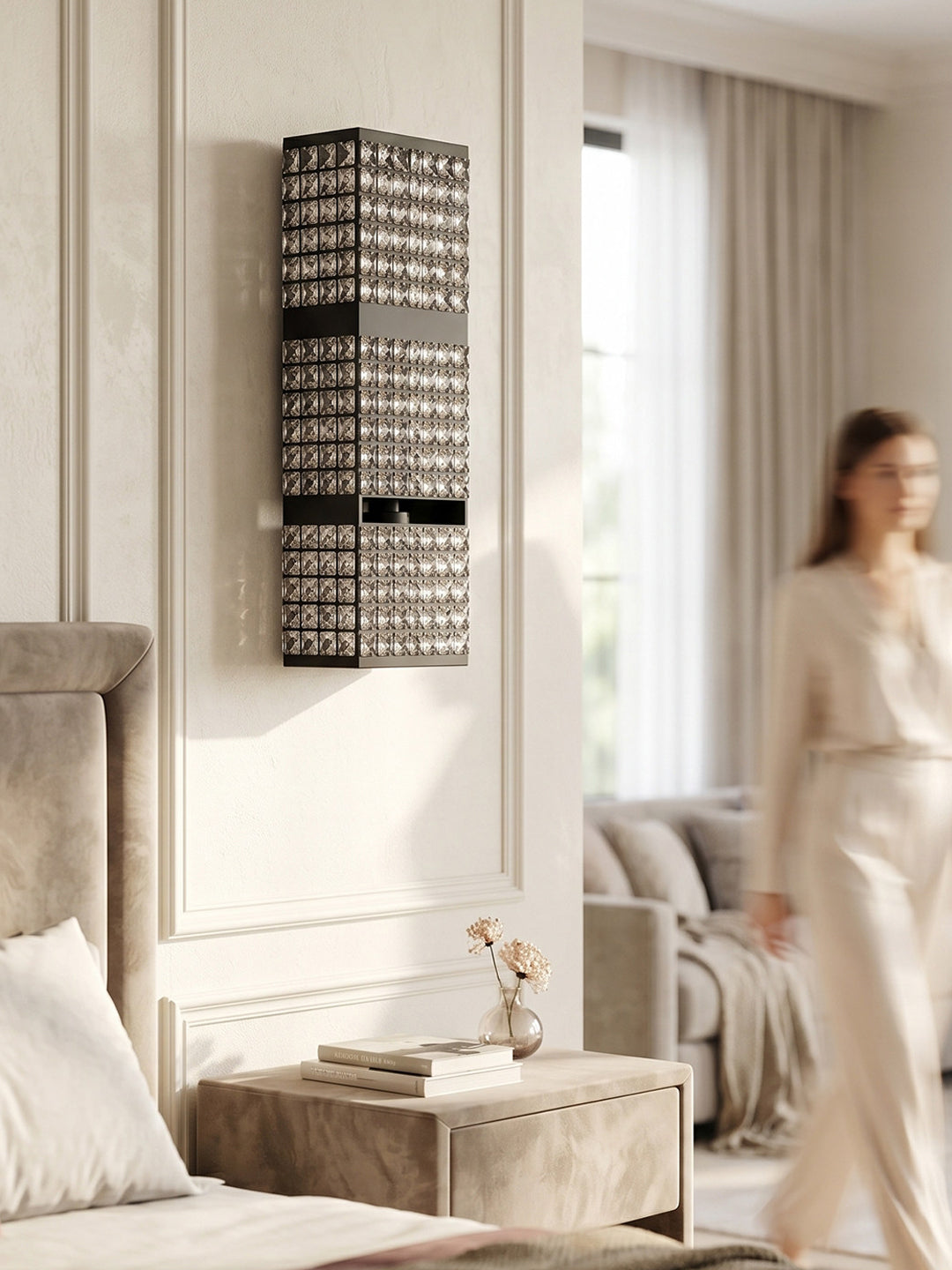 Three-Tier Black & Clear Crystal Wall Sconce