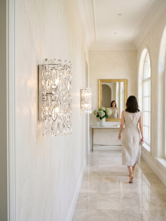 Cylindrical Waterfall Crystal Wall Sconce