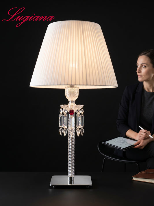 Black & White Pleated Shade Crystal Table Lamp