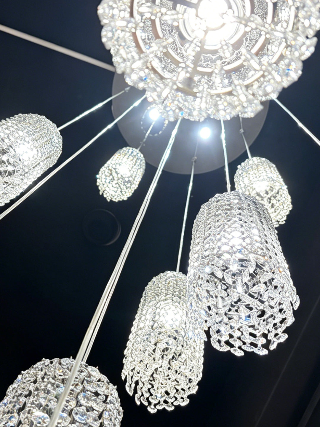Multi-Tier Cylinder Crystal Staircase Chandelier
