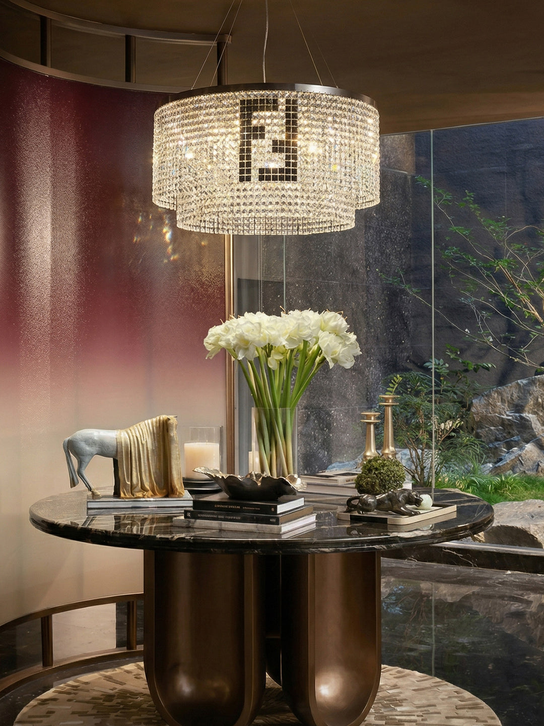 Pashari Double Tier Round Crystal Pendant Light