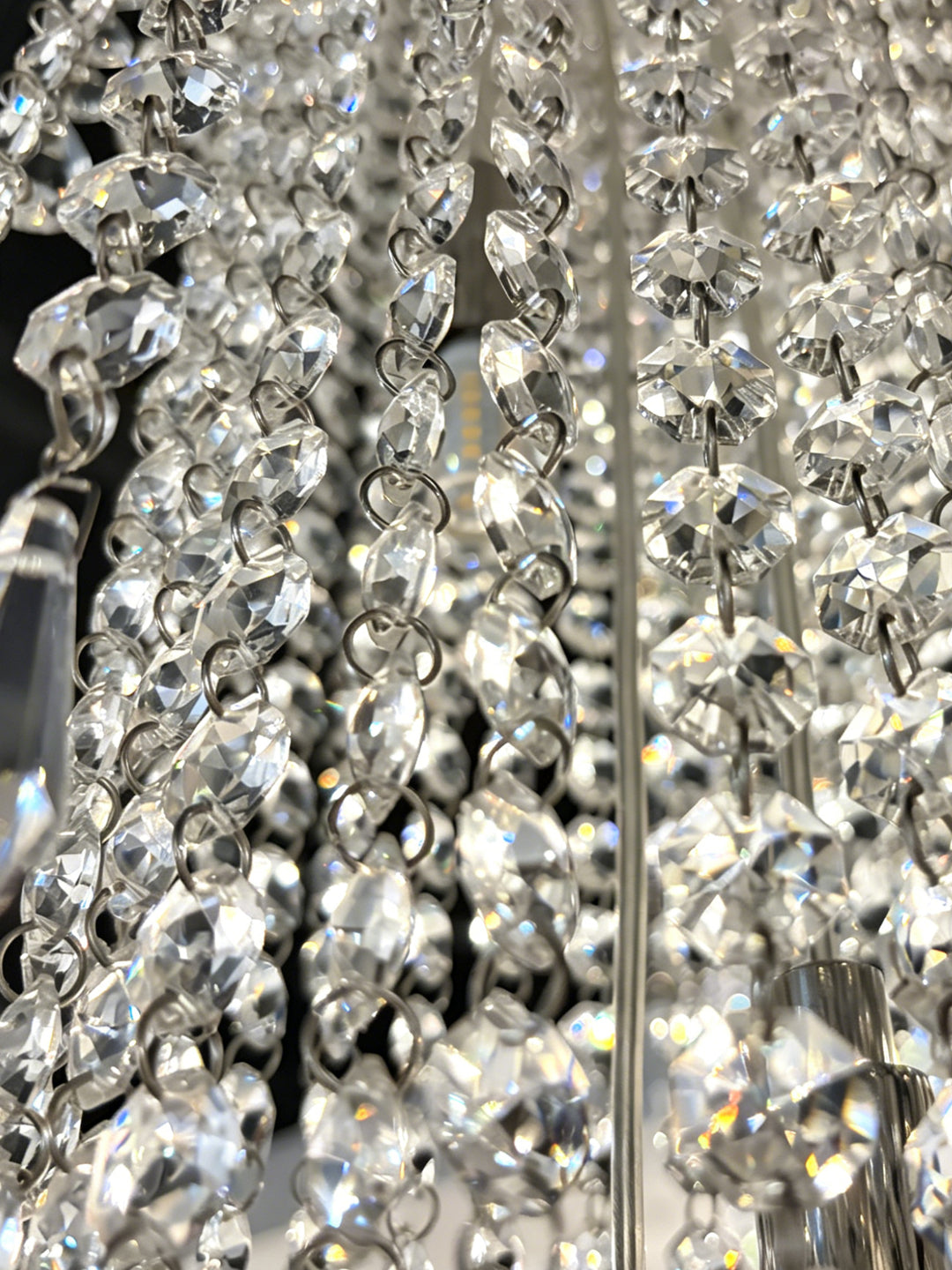 Long Vertical Crystal Cascade Chandelier